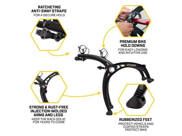 Saris Bones EX 2-Bike Trunk Rack Bicycle Carrier, Durable, Rust-Free, Anti-Sway Straps, Made in USA, Arc-Based Design, 100% Recyclable Materials