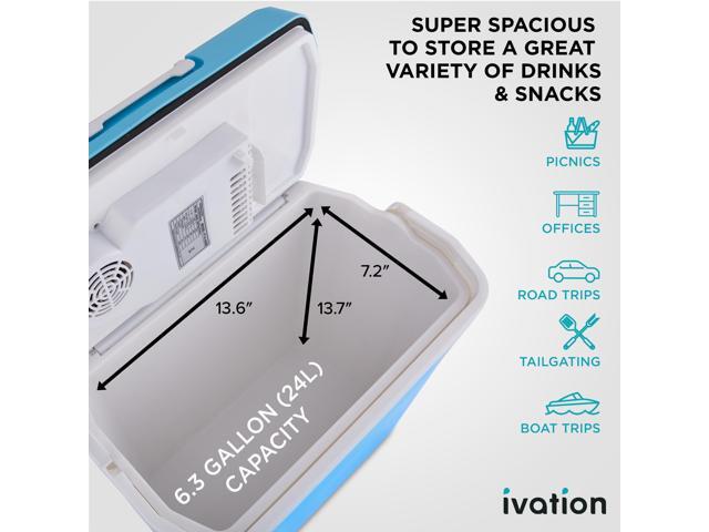 Ivation Electric Cooler & Warmer with Handle 24 L Portable Thermoelectric Fridge for Vehicles & Trucks 110V AC Home Power Cord & 12V Car Adapter...