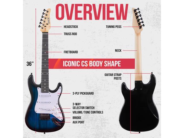 LyxPro 36 Inch Electric Guitar and Kit for Kids with 3/4 Size Beginners Guitar, Amp, Six Strings, Two Picks, Shoulder Strap, Digital Clip On Tuner,...