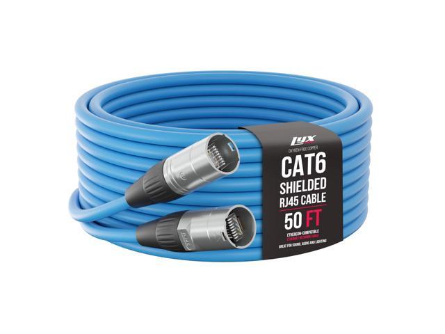 LyxPro 50 Feet Shielded CAT6 Ethercon Cable - Professional Audio & Lighting RJ45 Cable, Studio-Grade Sound Transmission, Extreme Durability - Blue