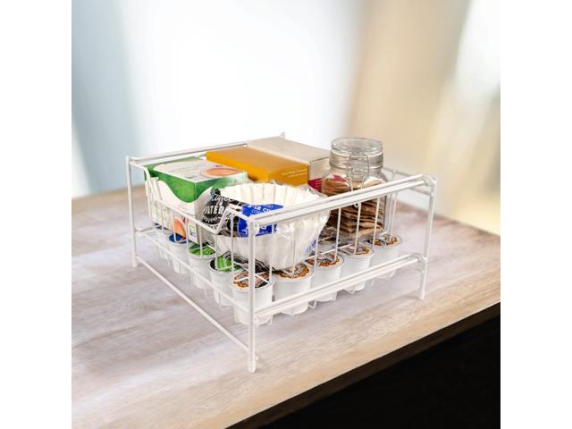 Versatile 2 Tier Metal Table Top/Pantry Snack Organizer - White