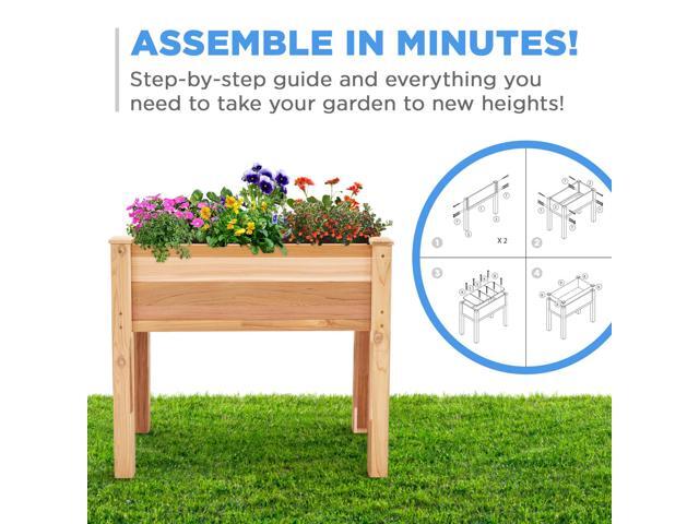 Jumbl Raised Canadian Cedar Garden Bed Elevated Wood Planter for Growing Fresh Herbs, Vegetables, Flowers, Succulents 34x18x30