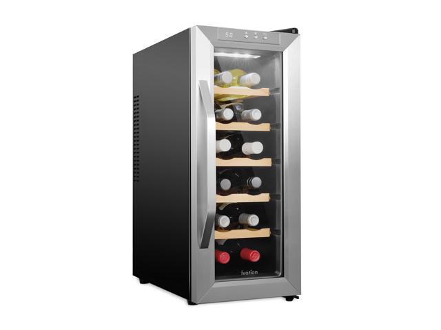 Ivation 12 Bottle Thermoelectric Wine Cooler/Chiller - Stainless Steel - Counter Top Red & White Wine Cellar w/Digital Temperature, Freestanding...