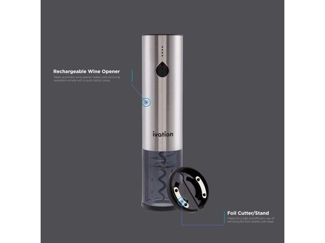 Ivation Rechargeable Automatic Wine Opener Electric Cork Extractor Tool with Lithium Battery, LED Lights, USB Charging Cable, Bonus Foil Cutter &...