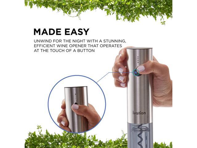 Ivation Rechargeable Automatic Wine Opener Electric Cork Extractor Tool with Lithium Battery, LED Lights, USB Charging Cable, Bonus Foil Cutter &...