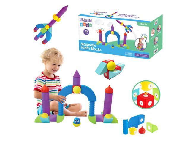 Lil' Jumbl Magnetic Foam STEM Preschool Sensory Toys for Children, Toddlers, Boys and Girls 35 Piece Castle Set, Bath Building Blocks, The...