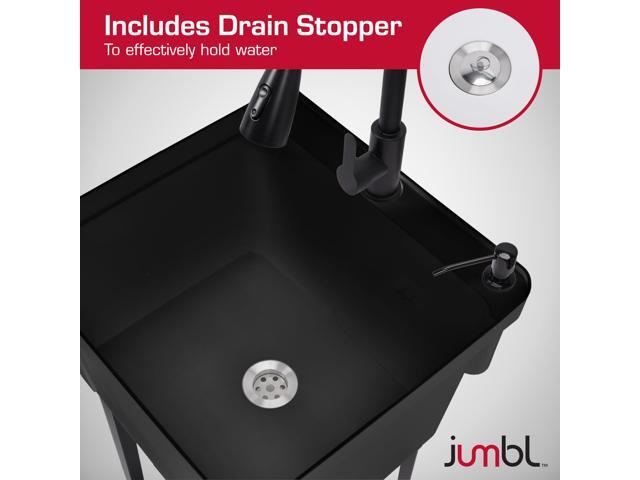 Jumbl Freestanding Utility Sink with Pull-Down Faucet Laundry Room Tub with Gooseneck Sprayer, Single Handle Flow Control, Soap Dispenser, Drain...