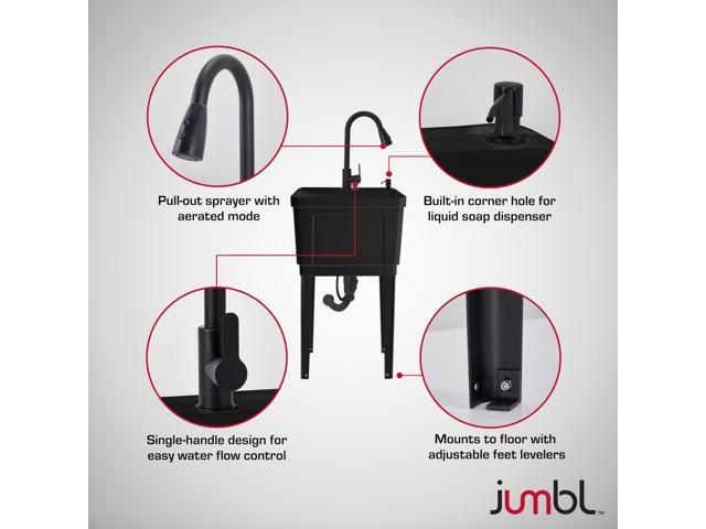 Jumbl Freestanding Utility Sink with Pull-Down Faucet Laundry Room Tub with Gooseneck Sprayer, Single Handle Flow Control, Soap Dispenser, Drain...