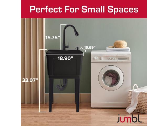 Jumbl Freestanding Utility Sink with Pull-Down Faucet Laundry Room Tub with Gooseneck Sprayer, Single Handle Flow Control, Soap Dispenser, Drain...