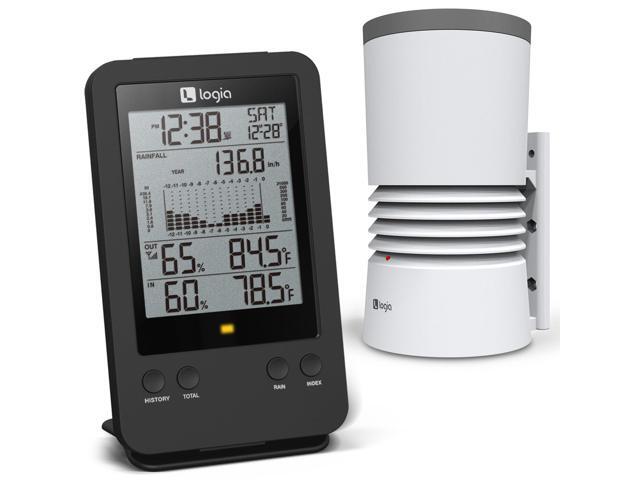 Logia 3-in-1 Rain Gauge Weather Station with Temperature & Humidity, Indoor/Outdoor Weather Monitoring System, Wireless Display Console with...
