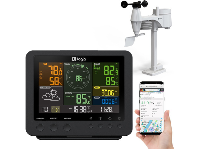 Logia 15-in-1 Wi-Fi Weather Station with 5-in-1 Sensor Array, Indoor/Outdoor System Temperature, Humidity, Wind Speed/Direction, Rain & More ...