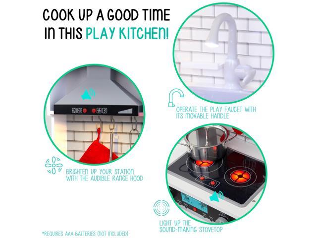 Lil' Jumbl Kids White Small Kitchen Set, Pretend Wooden Play Kitchen, Includes Range Hood, Microwave, Stove Top, Oven That Make Realistic Sound &...
