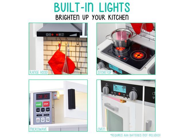 Lil' Jumbl Kids White Small Kitchen Set, Pretend Wooden Play Kitchen, Includes Range Hood, Microwave, Stove Top, Oven That Make Realistic Sound &...