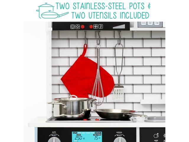 Lil' Jumbl Kids White Small Kitchen Set, Pretend Wooden Play Kitchen, Includes Range Hood, Microwave, Stove Top, Oven That Make Realistic Sound &...