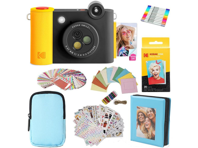 KODAK Smile+ 2-in-1 Digital Instant Print Camera & Photo Printer Gift Bundle + Case + Zink 2x3' Sticky Back Photo Paper 20pk + Album + Sticker...