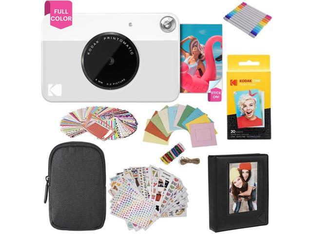 Kodak Printomatic Instant Camera (Grey) Gift Bundle + Zink Paper (20 Sheets) + Deluxe Case + 7 Fun Sticker Sets + Twin Tip Markers + Photo Album.
