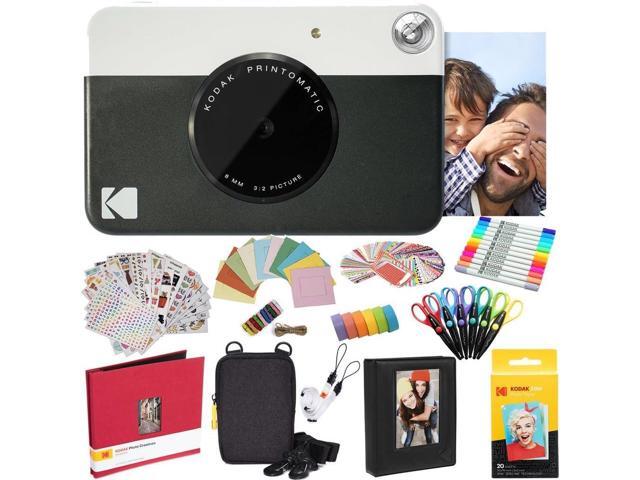 Kodak Printomatic Instant Camera (Black) All-In-Bundle + Zink Paper (20 Sheets) + Deluxe Case + Photo Album + 7 Unique Sticker Sets + Markers +...