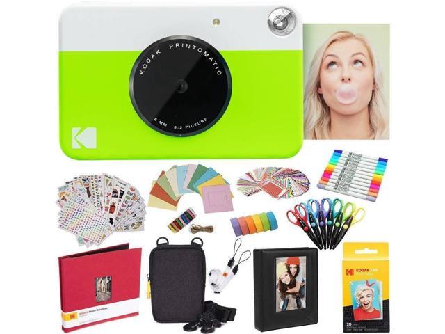 Kodak Printomatic Instant Camera (Green) All-In-Bundle + Zink Paper (20 Sheets) + Deluxe Case + Photo Album + 7 Unique Sticker Sets + Markers +...