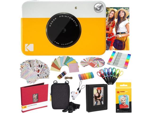 Kodak Printomatic Instant Camera (Yellow) All-In-Bundle + Zink Paper (20 Sheets) + Deluxe Case + Photo Album + 7 Unique Sticker Sets + Markers +...