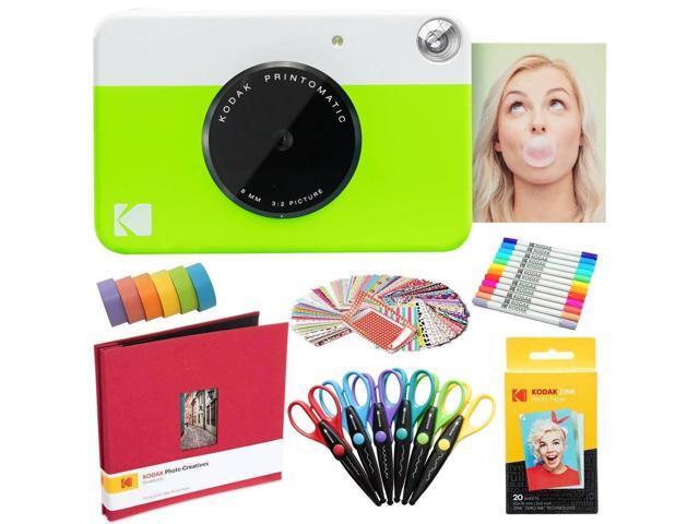 Kodak Printomatic Instant Camera (Green) Art Bundle + Zink Paper (20 Sheets) + 8x8 Cloth Scrapbook + 12 Twin Tip Markers + 100 Border Stickers + 6...
