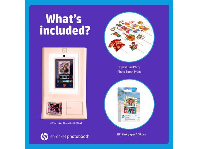 HP Sprocket Photo Booth Machine Instant Color Photo Printer (White) + Zink Paper (100 Sheets) + Luau Party Photo Booth Props (30pc)