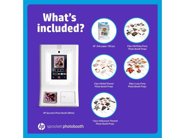 HP Sprocket Photo Booth Machine Instant Color Photo Printer (White) + Zink Paper (100 Sheets)+ Luau Party Props (30pc)+ Bridal Shower Props (23pc)+...