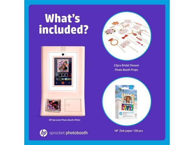 HP Sprocket Photo Booth Machine Instant Color Photo Printer (Pink) + Zink Paper (100 Sheets) + Bridal Shower Photo Booth Props (23pc)