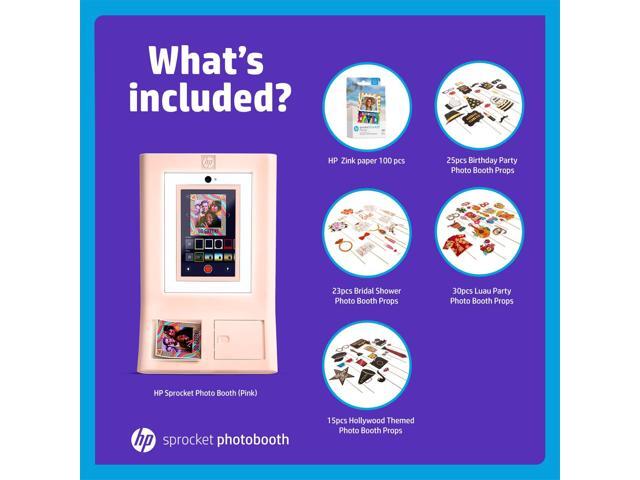HP Sprocket Photo Booth Machine Instant Color Photo Printer (Pink) + Zink Paper (100 Sheets)+ Luau Party Props (30pc)+ Bridal Shower Props (23pc)+...