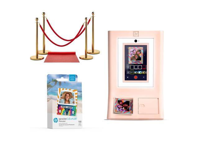 HP Sprocket Photo Booth Machine Instant Color Photo Printer (Pink) + Zink Paper (100 Sheets) + Red Carpet Bundle