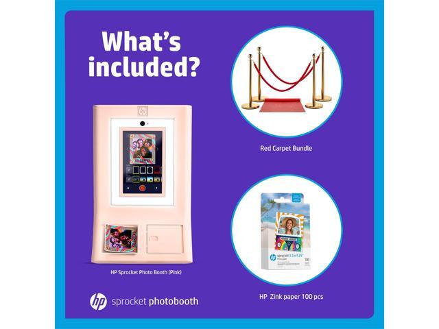 HP Sprocket Photo Booth Machine Instant Color Photo Printer (Pink) + Zink Paper (100 Sheets) + Red Carpet Bundle