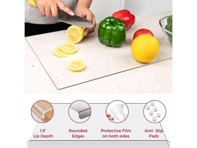 Jumbl Clear Acrylic Non-Slip Cutting Board with Counter Lip, Extra Large Size 16' x 18' for Countertop Protection, Kitchen Essential