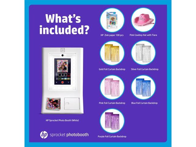 HP Sprocket Photo Booth Machine Instant Color Photo Printer (Pink) + Zink Paper (100 Sheets) + Cowboy Hat with Tiara + Silver, Pink, Blue, Gold,...