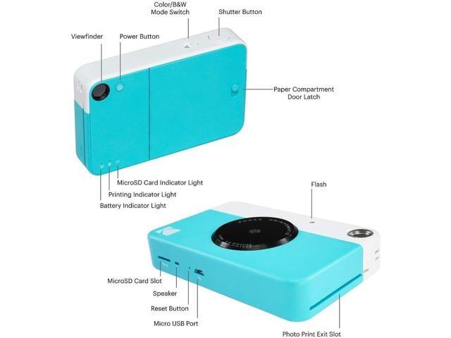 Kodak Printomatic Instant Camera Bundle (Blue) Zink Paper (20 Sheets) - Case - Photo Album - Hanging Frames.