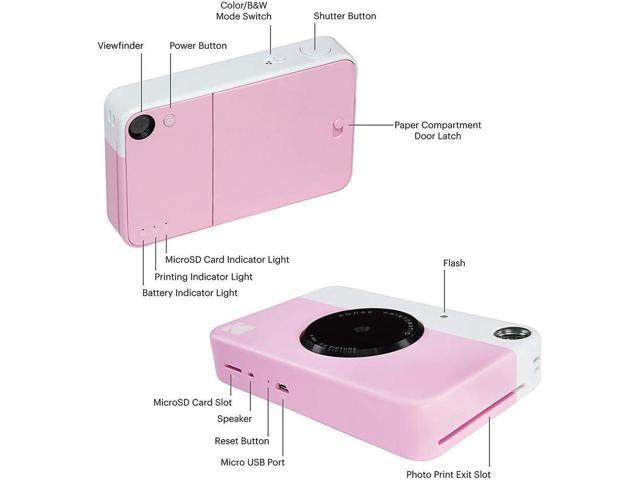 Kodak Printomatic Instant Camera Bundle (Pink) Zink Paper (20 Sheets) - Case - Photo Album - Hanging Frames.
