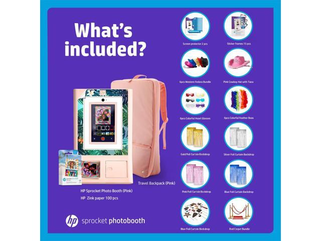 HP Sprocket Photo Booth Machine Instant Color Photo Printer (Pink) + Paper(x100)+ Red Carpet Bundle + Case + Stickers + Screen Protectors + Fedoras...