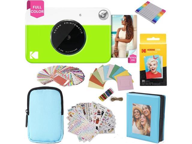 KODAK Printomatic Full-Color Instant Print Camera Gift Bundle + Soft Case + Zink 2x3' Sticky Back Photo Paper 20pk + Album + Sticker Sets + Sticker...