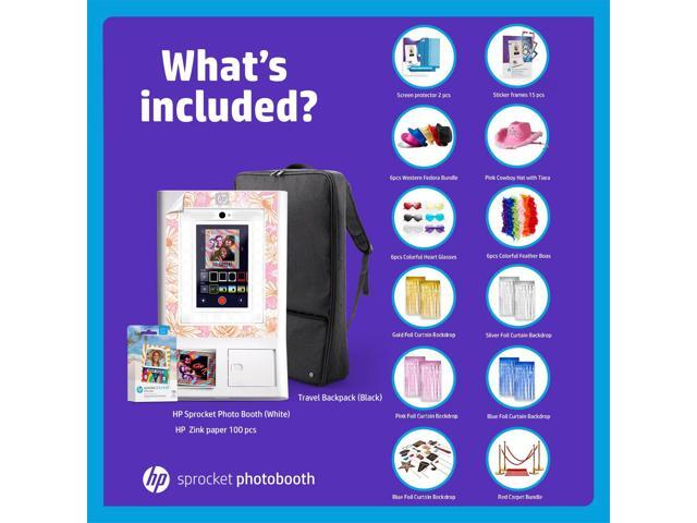 HP Sprocket Photo Booth Machine Instant Color Photo Printer -White + Paper(x100)+ Red Carpet Bundle + Case + Stickers + Screen Protectors + Fedoras...