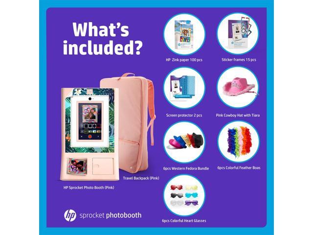 HP Sprocket Photo Booth Machine Instant Color Photo Printer (Pink) + Zink Paper (x100) + Case + Sticker Frames (x15) + Screen Protector (x2) +...