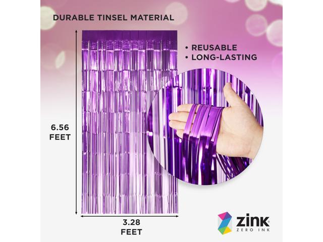 Zink 2 Pack 3.28 Ft x 6.56 Ft Purple Foil Curtain Backdrop - Tinsel Streamers for Photo Booth, Birthday Party, Wedding, Graduation, Holiday...