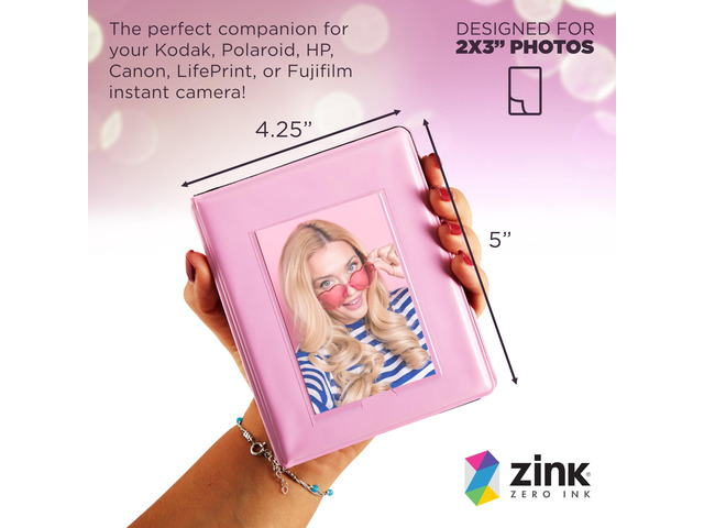 Zink 2x3 Mini Photo Album 64-Pocket w/ Transparent Window Cover for 2x3 ZINK Zero Ink Photo Paper (Pink) Compatible w/ Kodak, Lifeprint, Polaroid,...