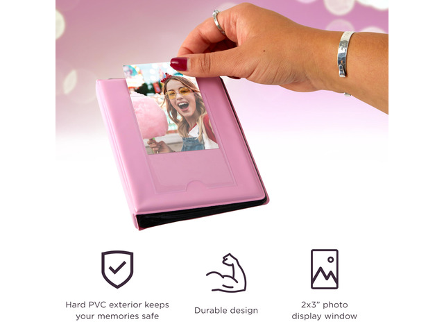 Zink 2x3 Mini Photo Album 64-Pocket w/ Transparent Window Cover for 2x3 ZINK Zero Ink Photo Paper (Pink) Compatible w/ Kodak, Lifeprint, Polaroid,...