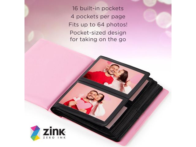 Zink 2x3 Mini Photo Album 64-Pocket w/ Transparent Window Cover for 2x3 ZINK Zero Ink Photo Paper (Pink) Compatible w/ Kodak, Lifeprint, Polaroid,...