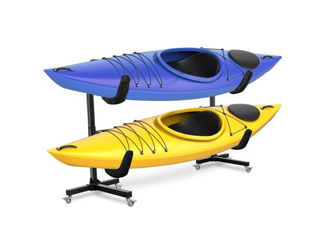 RaxGo Freestanding kayak Rack With Wheels, Storage for Two-Kayak, SUP, Canoe & Paddleboard for Indoor, Outdoor, Garage, Shed, or Dock, Adjustable...