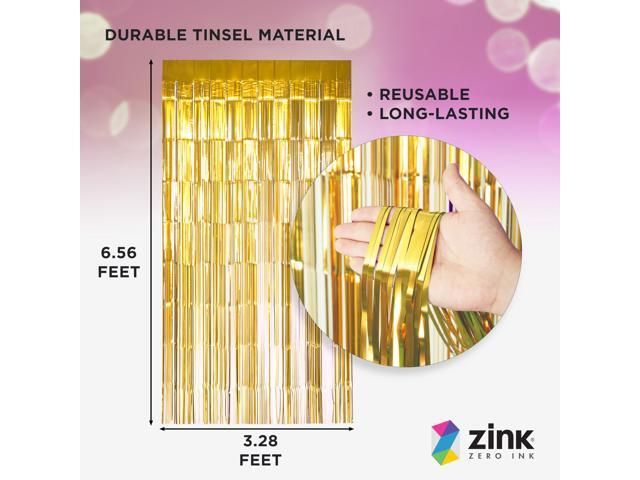 Zink 2 Pack 3.28 Ft x 6.56 Ft Gold Foil Curtain Backdrop - Tinsel Streamers for Photo Booth, Birthday Party, Wedding, Graduation, Holiday Decorations