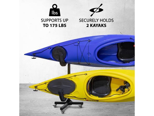 RaxGo Freestanding kayak Rack With Wheels, Storage for Two-Kayak, SUP, Canoe & Paddleboard for Indoor, Outdoor, Garage, Shed, or Dock, Adjustable...