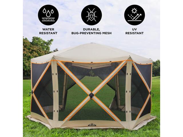 Hike Crew 6-Panel Pop-Up Screen House Gazebo 140x140 Inch Instant Setup 6-Sided Hub Tent UV Resistant (SPF 50+) Fits 9 People Heavy Duty 210D...