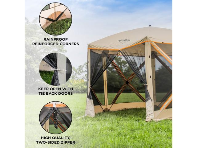 Hike Crew 6-Panel Pop-Up Screen House Gazebo 140x140 Inch Instant Setup 6-Sided Hub Tent UV Resistant (SPF 50+) Fits 9 People Heavy Duty 210D...