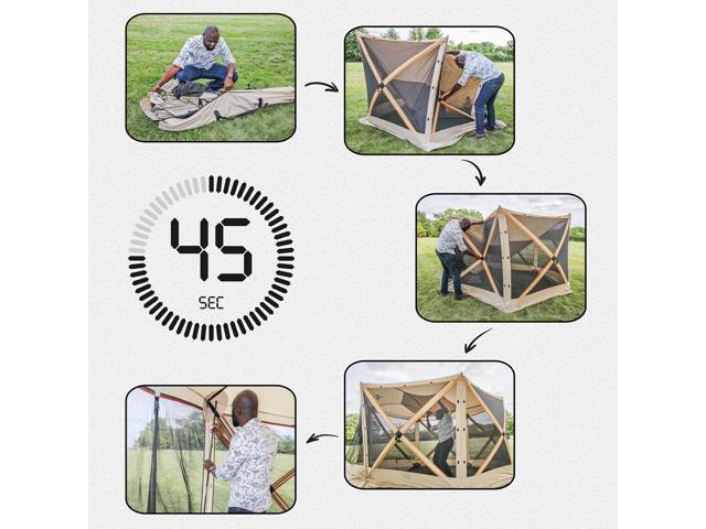 Hike Crew 6-Panel Pop-Up Screen House Gazebo 140x140 Inch Instant Setup 6-Sided Hub Tent UV Resistant (SPF 50+) Fits 9 People Heavy Duty 210D...