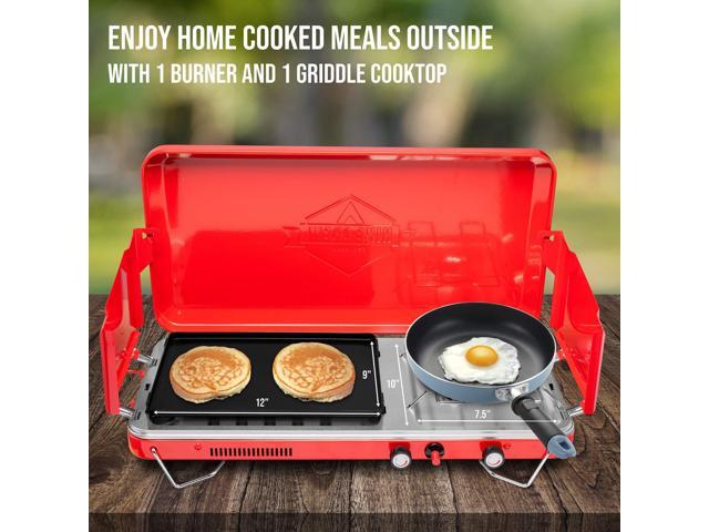 Hike Crew 2-in-1 Gas Camping Stove and Griddle, Portable Propane Burner w/ Integrated Igniter & Stainless Drip Tray Built-in Carrying Handle,...