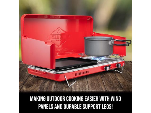 Hike Crew 2-in-1 Gas Camping Stove and Griddle, Portable Propane Burner w/ Integrated Igniter & Stainless Drip Tray Built-in Carrying Handle,...